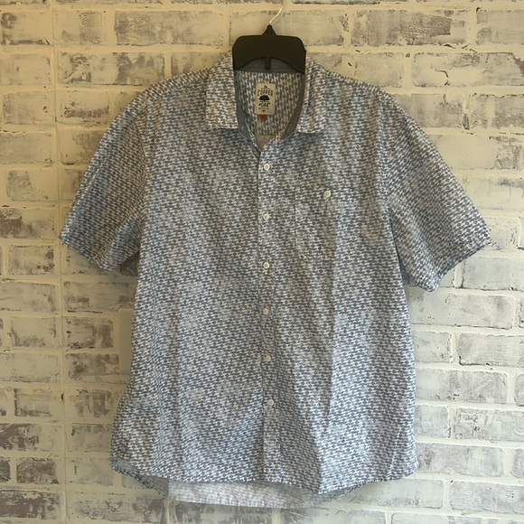 Copper & Oak Button Up Shirt Mens XL Blue/White Short Sleeve Collared Cotton - Picture 1 of 8